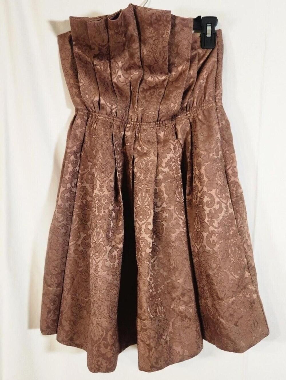 NEW Mustard Seed $74 Small Bronze Jacquard Strapless Stretch Mini Cocktail Dress